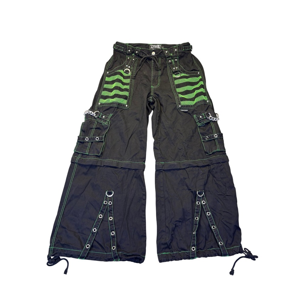 Tripp NYC Daang Goodman Black Green Contrast Stitch Wide Bondage Cargo Pants L